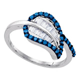 Sterling Silver Womens Round Blue Color Enhanced Diamond Leaf Cluster Ring 1/2 Cttw