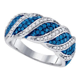 10kt White Gold Womens Round Blue Color Enhanced Diamond Cascading Band Ring 3/4 Cttw