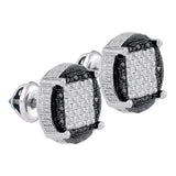 Sterling Silver Mens Round Black Color Enhanced Diamond Circle Cluster Earrings Cttw