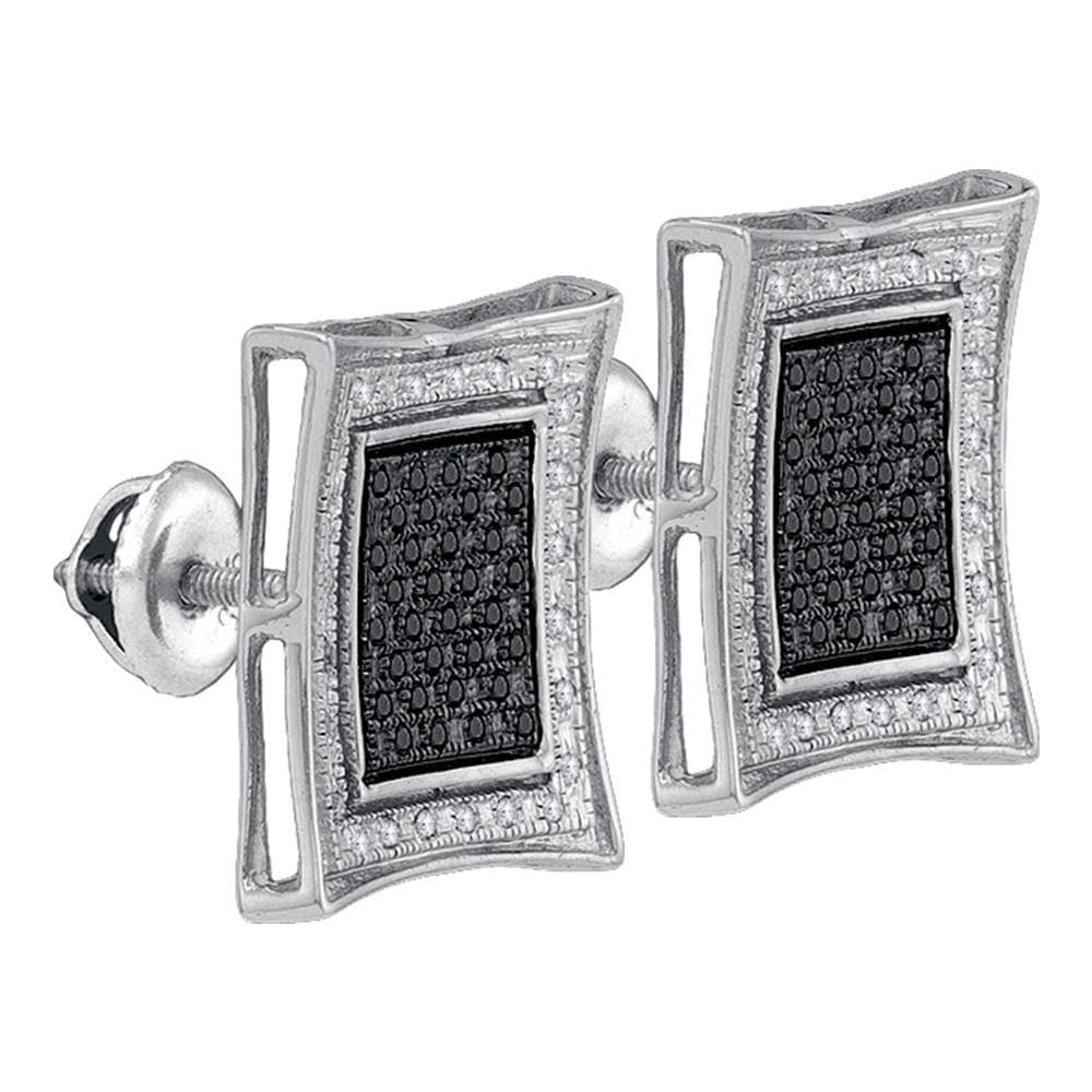 Sterling Silver Mens Round Black Color Enhanced Diamond Square Stud Earrings 1/3 Cttw