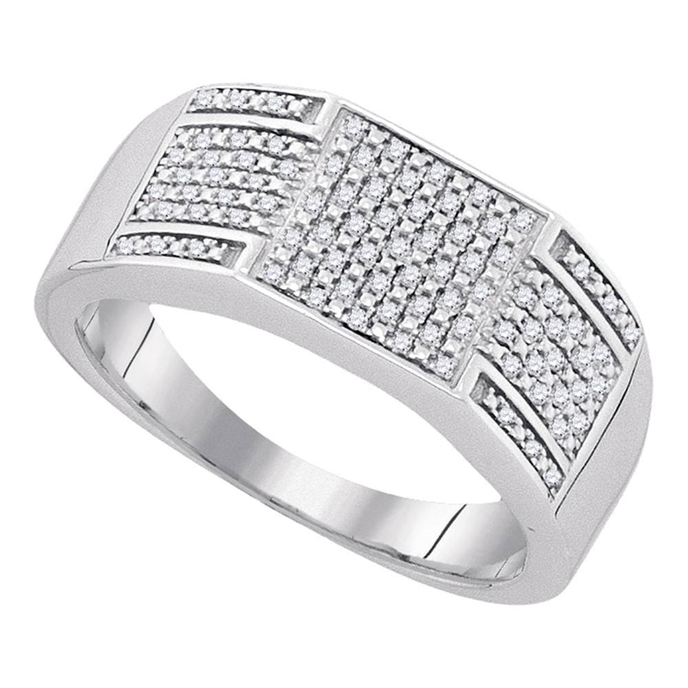 Sterling Silver Mens Round Diamond Square Cluster Ring 1/4 Cttw