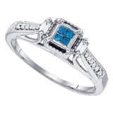 10kt White Gold Princess Blue Color Enhanced Diamond Bridal Engagement Ring 1/4 Cttw