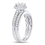 14kt White Gold Princess Diamond Halo Bridal Wedding Ring Band Set 1-1/4 Cttw
