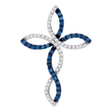 10k White Gold Blue Color Enhanced Round Diamond Christian Cross Crucifix Womens Pendant 1/3 Cttw