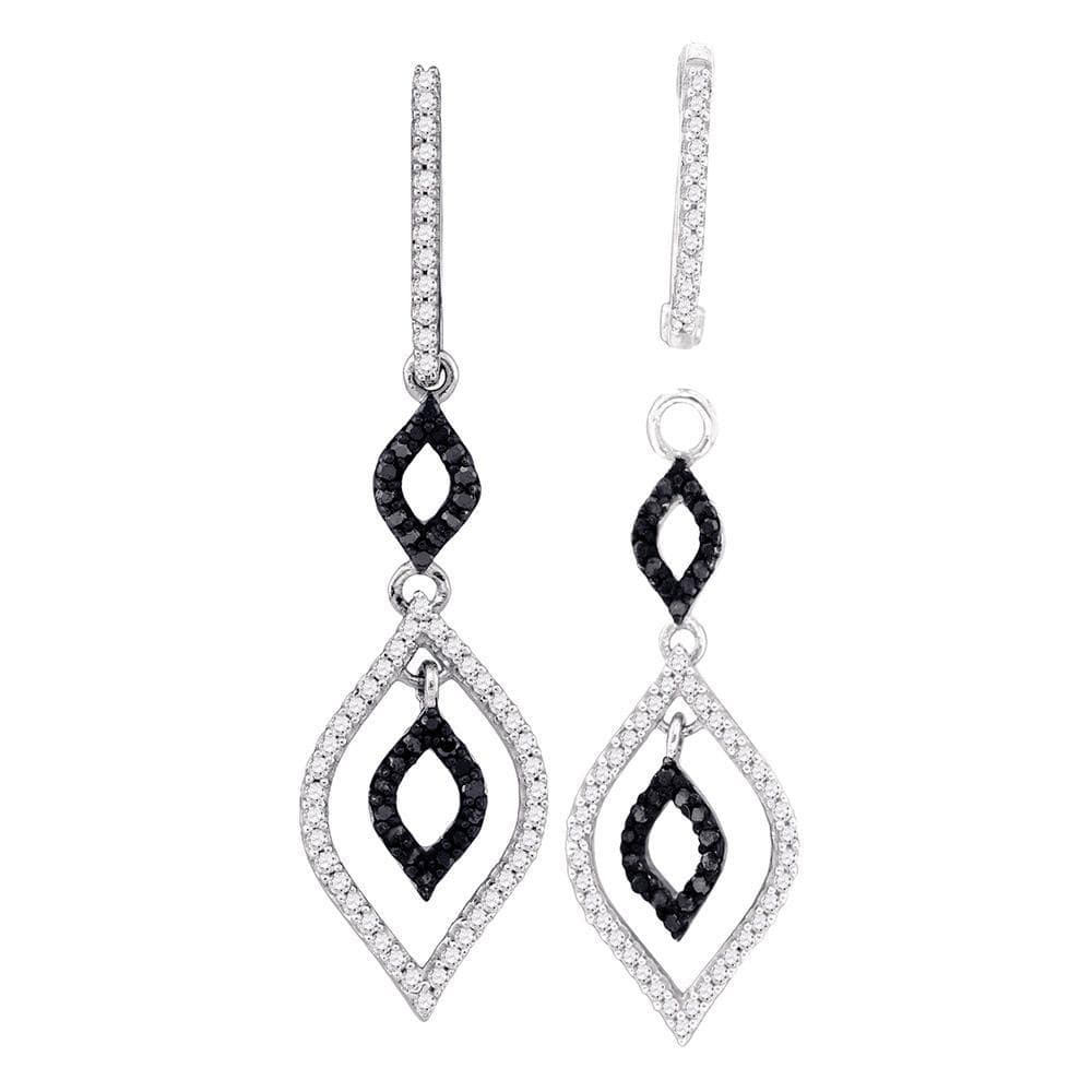 10kt White Gold Womens Round Black Color Enhanced Diamond Oval Dangle Earrings 1/2 Cttw