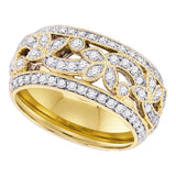 14kt Yellow Gold Womens Round Diamond Floral Band Ring 3/4 Cttw