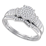 Sterling Silver Round Diamond Cluster Bridal Wedding Ring Band Set 1/4 Cttw