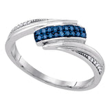 Sterling Silver Womens Round Blue Color Enhanced Diamond Band Ring 1/8 Cttw