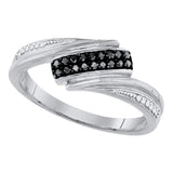 Sterling Silver Womens Round Black Color Enhanced Diamond Band Ring 1/8 Cttw