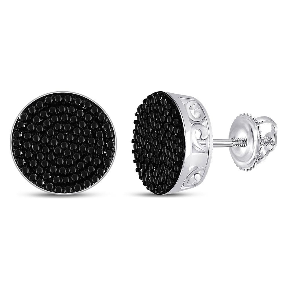 10kt White Gold Unisex Round Black Color Enhanced Diamond Cluster Earrings 1/2 Cttw