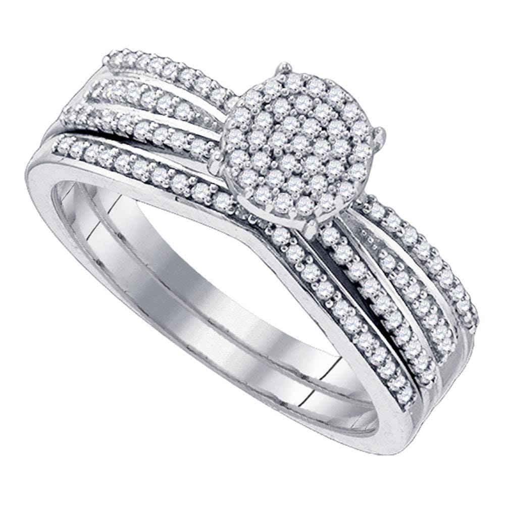 10kt White Gold Womens Round Diamond Bridal Wedding Engagement Ring Band Set 1/3 Cttw