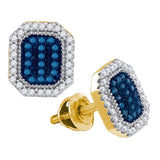 10kt Yellow Gold Womens Round Blue Color Enhanced Diamond Cluster Earrings 1/4 Cttw