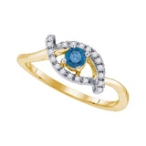 10kt Yellow Gold Womens Round Blue Color Enhanced Diamond Solitaire Bridal Wedding Engagement Ring 1/3 Cttw