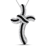 Sterling Silver Womens Round Black Color Enhanced Diamond Cross Faith Pendant 1/2 Cttw