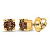 10kt Yellow Gold Womens Round Brown Diamond Solitaire Earrings 1 Cttw