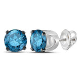 10kt White Gold Womens Round Blue Color Enhanced Diamond Solitaire Earrings 1 Cttw