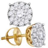 14kt Yellow Gold Womens Round Diamond Cluster Earrings 1.00 Cttw
