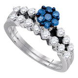 10kt White Gold Womens Round Blue Color Enhanced Diamond Bridal Wedding Ring Set 1 Cttw