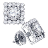 14kt White Gold Womens Round Diamond Square Frame Solitaire Stud Earrings 7/8 Cttw