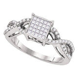 10kt White Gold Womens Princess Diamond Square Cluster Ring 1/2 Cttw