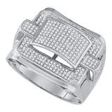 10kt White Gold Mens Round Diamond Arched Square Cluster Ring 3/4 Cttw