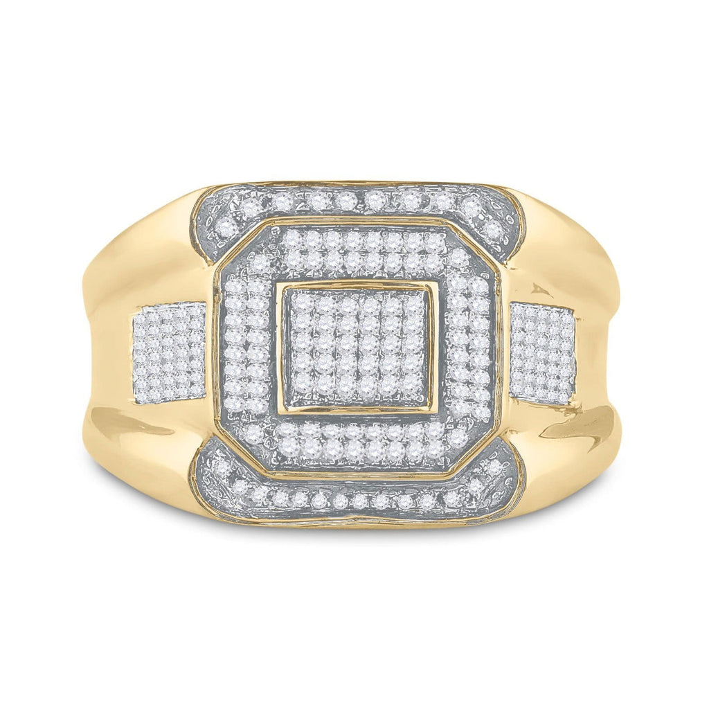 10kt Yellow Gold Mens Round Diamond Octagon Square Cluster Ring 1/2 Cttw