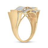 10kt Yellow Gold Mens Round Diamond Contoured Rectangle Cluster Ring 1/2 Cttw