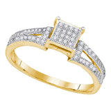 10kt Yellow Gold Elevated Diamond Square Cluster Bridal Wedding Engagement Ring 1/6 Cttw