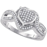 10kt White Gold Womens Round Diamond Twist Heart Cluster Ring 1/4 Cttw
