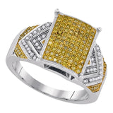 10kt White Gold Womens Round Yellow Color Enhanced Diamond Rectangle Cluster Bridal Wedding Engagement Ring 3/8 Cttw