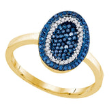 10kt Yellow Gold Womens Round Blue Color Enhanced Diamond Oval Cluster Ring 1/3 Cttw