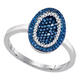10kt White Gold Womens Round Blue Color Enhanced Diamond Oval Ring 1/3 Cttw