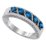 10kt White Gold Womens Round Blue Color Enhanced Diamond Milgrain Band Ring 3/8 Cttw