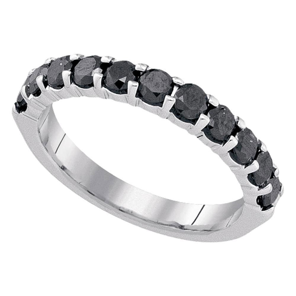 10kt White Gold Womens Round Black Color Enhanced Diamond Single Row Band Ring 1.00 Cttw