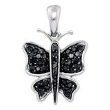 10kt White Gold Womens Round Black Color Enhanced Diamond Butterfly Bug Pendant 1/4 Cttw