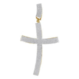 10kt Yellow Gold Mens Round Diamond Curved Contoured Roman Cross Charm Pendant 1 Cttw