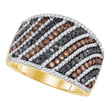 10kt Yellow Gold Womens Round Black Cognac-brown Color Enhanced Diamond Stripe Band Ring 1-1/2 Cttw