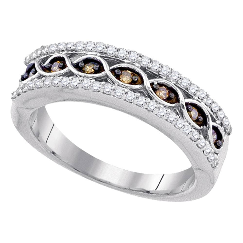 10kt White Gold Womens Round Brown Color Enhanced Diamond Band Ring 3/8 Cttw