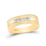 10kt Yellow Gold Mens Round Diamond Wedding 5-Stone Hammered Band Ring 1/4 Cttw