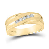 10kt Yellow Gold Mens Round Diamond Wedding Diagonal Band Ring 1/4 Cttw
