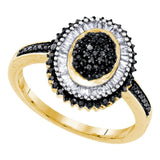 10kt Yellow Gold Womens Round Black Color Enhanced Diamond Oval Cluster Ring 1/2 Cttw