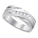 10kt White Gold Mens Round Diamond Diagonal Wedding Band Ring 1/4 Cttw