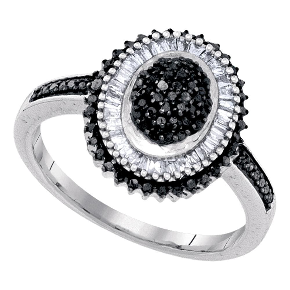 10kt White Gold Womens Round Black Color Enhanced Diamond Oval Cluster Ring 1/2 Cttw