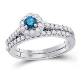 10kt White Gold Womens Round Blue Color Enhanced Diamond Bridal Wedding Ring Set /8 Cttw