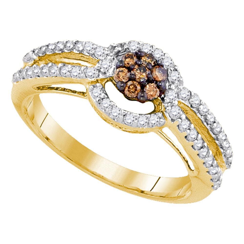10kt Yellow Gold Womens Round Brown Diamond Cluster Ring 1/2 Cttw