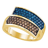 10kt Yellow Gold Womens Round Blue Brown Color Enhanced Diamond Band Ring 3/4 Cttw