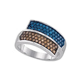 10kt White Gold Womens Round Blue Brown Color Enhanced Diamond Band Ring 3/4 Cttw