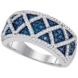 10kt White Gold Womens Round Blue Color Enhanced Diamond Crisscross Band Ring 3/4 Cttw