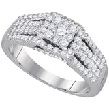 10kt White Gold Womens Round Diamond Square Frame Cluster Ring 3/4 Cttw