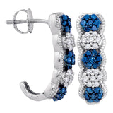 10kt White Gold Womens Round Blue Color Enhanced Diamond Cluster J Half Hoop Earrings 1/2 Cttw